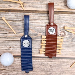 Étiquette de sac de golf en cuir personnalisée avec tés, accessoires de golf personnalisés, étiquette gravée pour le nom de sac de golf, étiquette de bagage de golf, cadeaux d&#39;entraîneur de l&#39;équipe