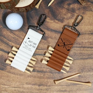 Étiquette de tee de golf gravée, étiquette de sac de golf avec nom d&#39;homme personnalisé, étiquette de sac de golf en cuir cadeau avec tees de golf, accessoires de golf pour mari, cadeaux de garçons d&#39;honneur