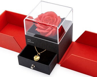 Boîte cadeau à bijoux rose éternelle, cadeau d'anniversaire pour femme, bijoux personnalisés