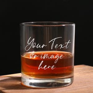 Custom Text or image Engraved Rocks Glass, Your Logo or Design, Etched Bourbon Scotch Glass, Gifts for Him, Groomsmen Proposal Gift Ideas