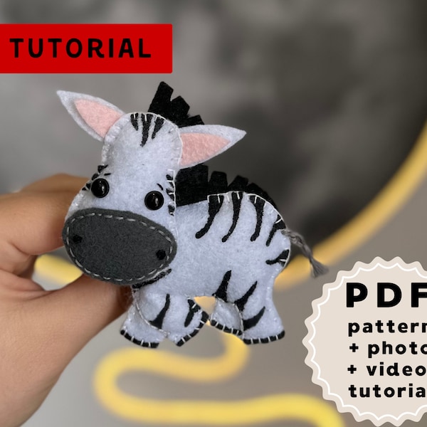 Zebra felt pattern tutorial - photo and video tutorial zebra - Safari toy for baby made of felt PDF