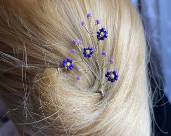 barrette pour cheveux Accessoire, Barrettes cheveux, violet, doré , Femme, Fille, Coiffure, mariage et fêtes