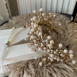 Diadème de mariée, scintillant en perles et cristaux , couronne de mariée en perles et cristaux artificielles, accessoires de mariage image 8