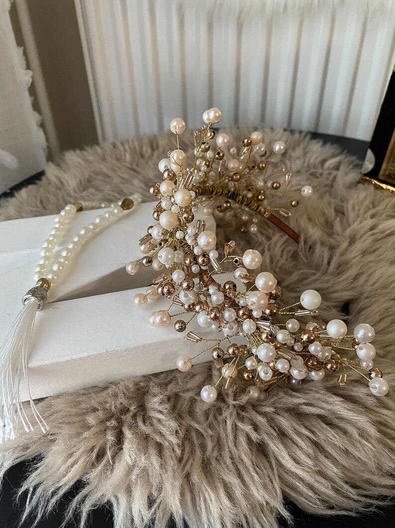 Diadème de mariée, scintillant en perles et cristaux , couronne de mariée en perles et cristaux artificielles, accessoires de mariage image 8
