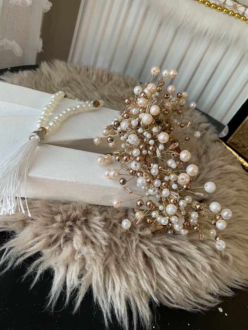 Diadème de mariée, scintillant en perles et cristaux , couronne de mariée en perles et cristaux artificielles, accessoires de mariage image 3