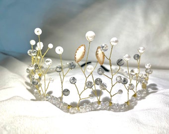 Diadème de mariée, en perles et cristaux , couronne de mariée en perles et cristaux artificielles, accessoires de mariage et de cheveux.