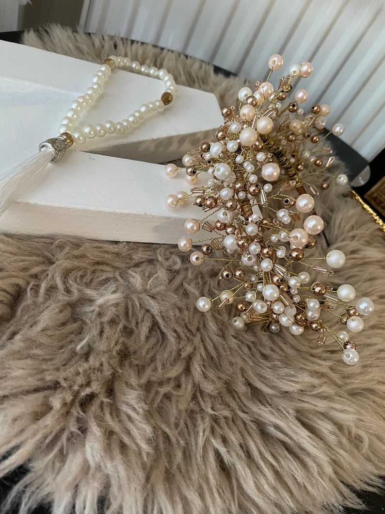 Diadème de mariée, scintillant en perles et cristaux , couronne de mariée en perles et cristaux artificielles, accessoires de mariage image 5