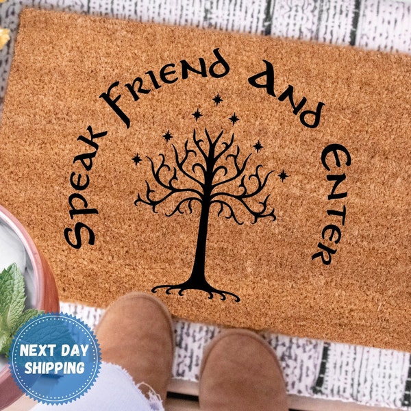 Doormat Speak Friend And Enter, Geek Chic Doormat, Nerdy Housewarming Gift, Elvish Door Mat, Closing Gift, Moria Welcome Mat, Front Door Mat