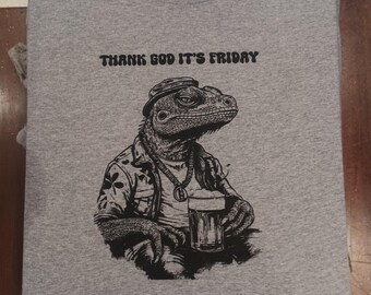 IGUANA Thank God It&#39;s Friday T-Shirt beer and cigarettes punk rock
