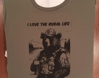 BEAR I Love the Rural Life T-shirt country nature into the wild BEER