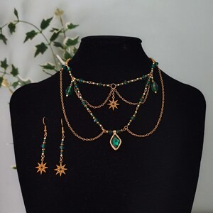 Fairycore crystal necklace. Fairy choker. Gold grunge necklace. Fantasy jewelry. Aesthetic necklace. Handmade jewelry. image 5