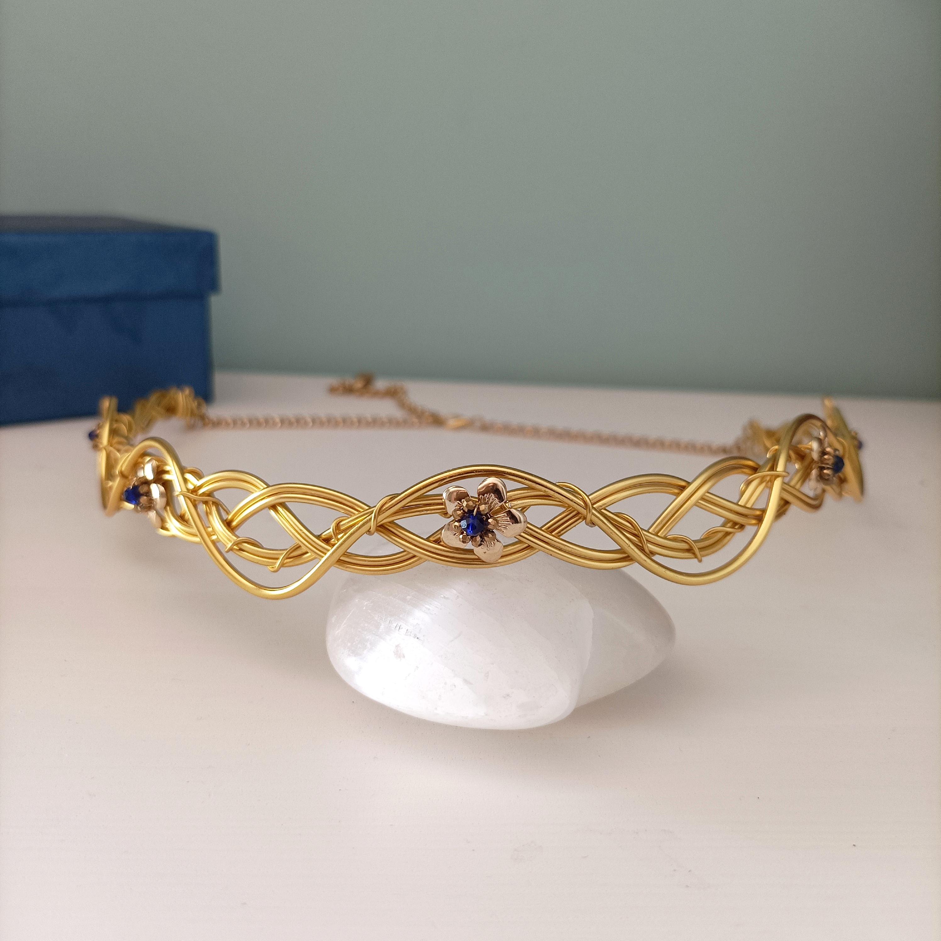 Vintage Gold Tiara Headband with Blue Gemstones FAST SHIPPING! Gold and Turquoise Tiara, Gorgeous Gold Tiara  main image 4