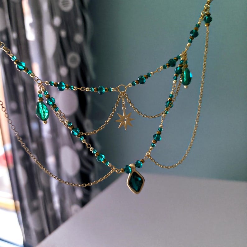 Fairycore crystal necklace. Fairy choker. Gold grunge necklace. Fantasy jewelry. Aesthetic necklace. Handmade jewelry. image 9