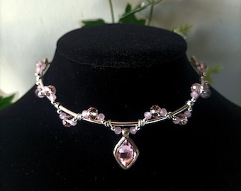 Metal choker. Pink stone choker. Fairy choker. Pink choker. Costume jewelry. Women's choker necklace. Fairy