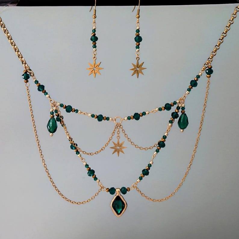 Fairycore crystal necklace. Fairy choker. Gold grunge necklace. Fantasy jewelry. Aesthetic necklace. Handmade jewelry. image 4