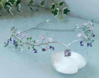 Fairy tiara with crystals. Elven headpiece. Fairy crown. Elven headband. Silver bridal tiara. Wedding tiara. Delicate elven crown.