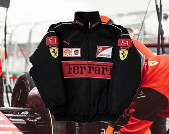 Ferrari Racing Jacke, Vintage Weißer Nascar Bomber, F1 Ferrari Jacke, Formel 1 Vintage Jacke, Herrenbekleidung Damen Y2K Jacke Streetwear