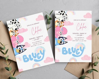 Bluey Birthday Invitation, Girls Birthday, Digital Invitation Template, Editable Birthday Invitation Template, Instant Download, Canva