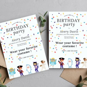 Costume Party Birthday Invitation, Digital Invitation Template, Editable Birthday Invitation Template, Instant Download, Canva