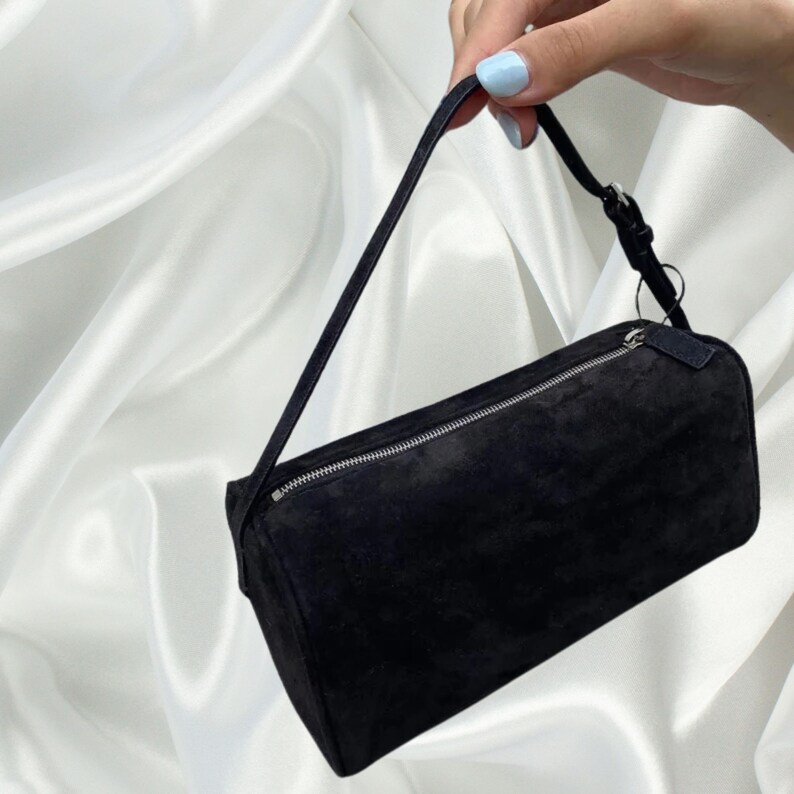 Vintage 90s Bag: Minimalist Handbag for Retro Style Enthusiasts Perfect Gift Idea Black Suede