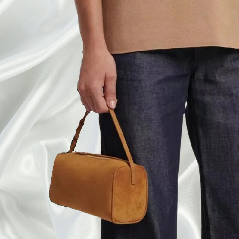 Vintage 90s Bag: Minimalist Handbag for Retro Style Enthusiasts Perfect Gift Idea Brown Suede