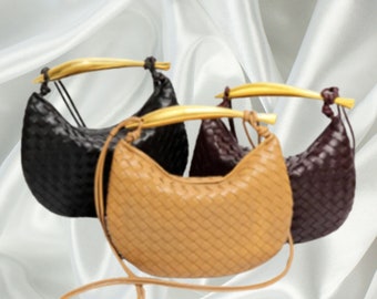 Vintage Leather Sardine Hand-Woven Bag: Single Shoulder Bag, Handcrafted Gift for Her