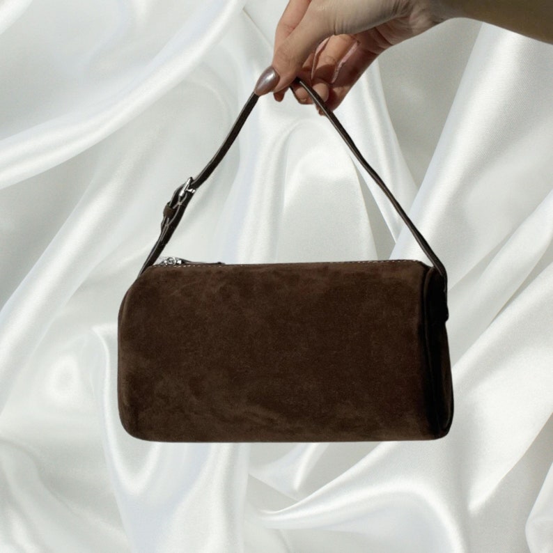 Vintage 90s Bag: Minimalist Handbag for Retro Style Enthusiasts Perfect Gift Idea Chocolate Suede