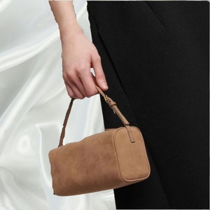 Vintage 90s Bag: Minimalist Handbag for Retro Style Enthusiasts Perfect Gift Idea Biege Suede