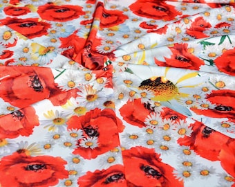 Floral scuba neoprene fabric, Poppy daisy print
