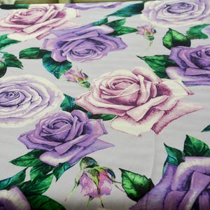 Purple floral fabric by the yard, Levander rose print, Light weight mauve fabric