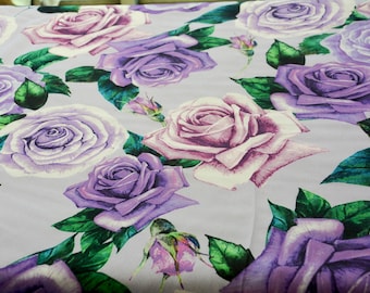 Tela floral morada cortada a medida, estampado de rosas de lavanda, tela malva ligera