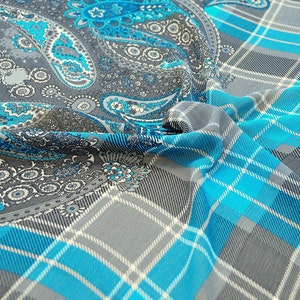 Plaid paisley gray chiffon crepe fabric, Tartan Checkered fabric