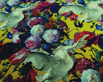 Baroque flower, swan print cotton jersey knit fabric with lycra