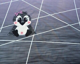 Penguin Print Cotton Jersey Knit Fabric Panel, Nursery Decor