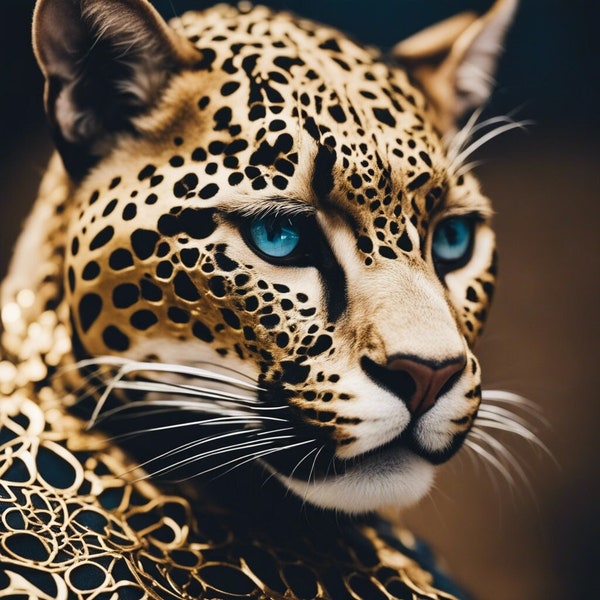 Digital Art: Realistic leopard gold | AI art to print for clothing | Mugs | Pictures | Digital download | Modern art print | Abstract