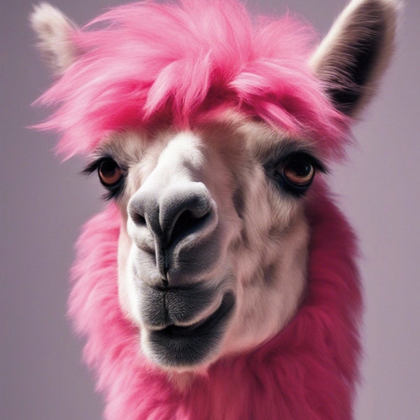 Digital Art: Cute lama in pink | AI art to print for clothing | Mugs | Pictures | Digital download | Modern art print | Abstract