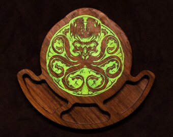 Mind Flayer Dungeons and Dragons glow in the dark coaster, Walnut Wood, DND dice Coaster, DND Gift, Gift for him, Role Playing Gift, Gift