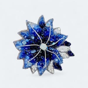 Beaded Blue Flower Brooch,Handmade Floral Jewelry,Elegant Autumn Beaded Brooch for Women,Stylish Lapel Collar Office brooch pin for women