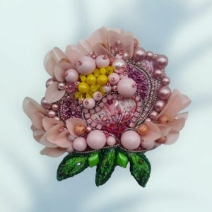 Austrian Crystal beaded Peony flower brooch pin,Handmade Crystal Peony brooch, Embroidered Pink Elegant Floral Peonies brooch pin for women