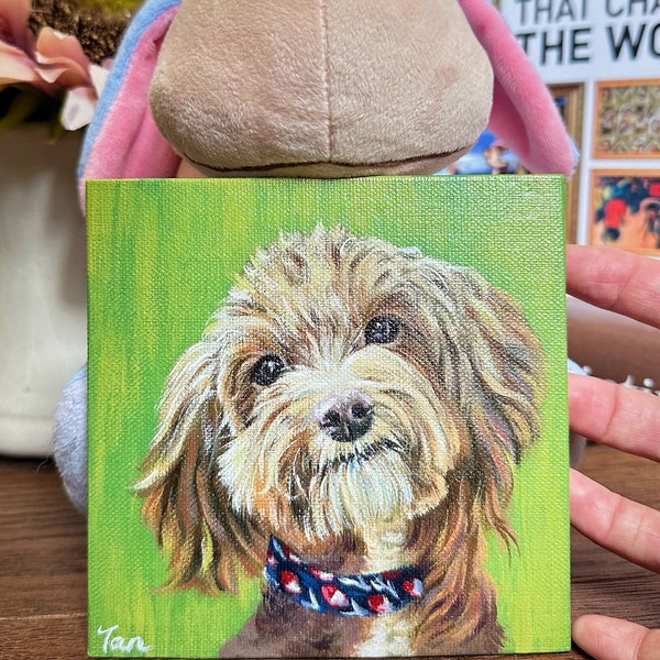 Custom Pets Portrait Painting, textured acrylic, home decoration, wall art 5”x5”, ColorFantasyByTan