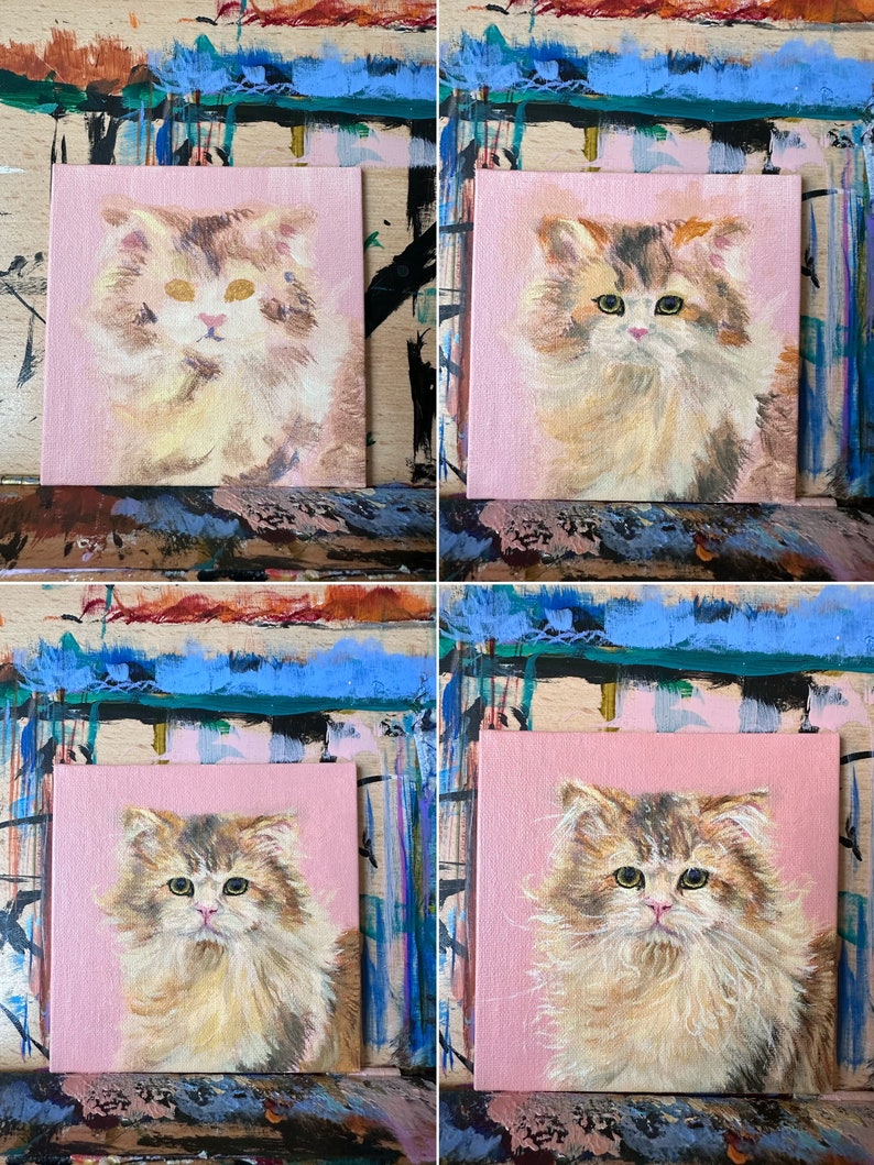 Custom Pets Portrait Painting, LINEN PANELS, acrylic, home decoration, wall art , custom sizes and background, For Cats, ColorFantasyByTan image 9