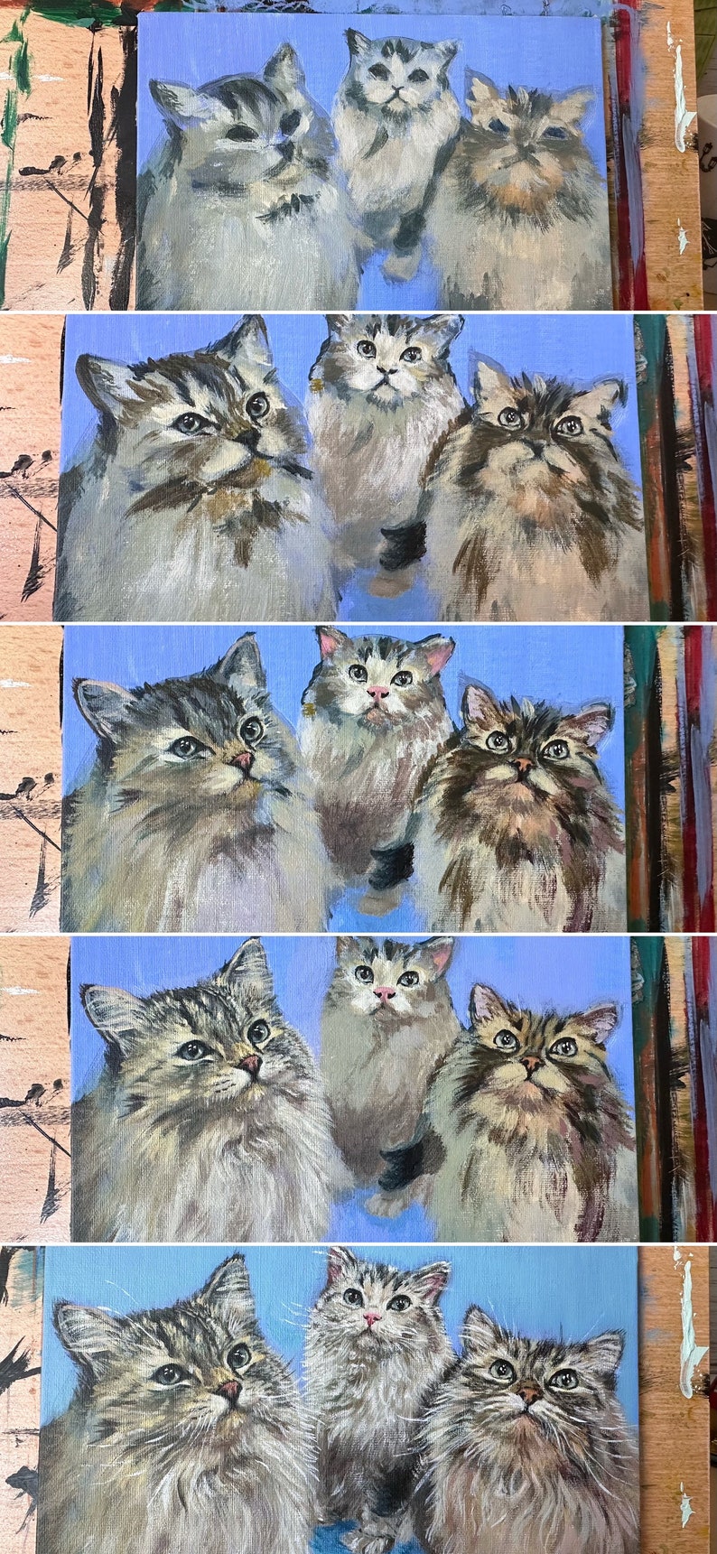 Custom Pets Portrait Painting, LINEN PANELS, acrylic, home decoration, wall art , custom sizes and background, For Cats, ColorFantasyByTan image 5