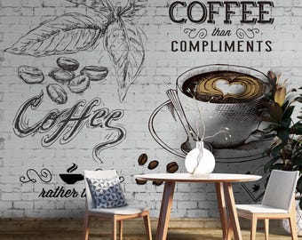 Coffe Shop Murals, Coffee Shop Wallpaper, Restaurant Peel and Stick Wallpaper, Cafe Wallpaper. Retro Cafe Mural, Cafe Wallpaper Cafe Mural