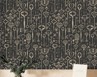 Vintage Keys Wallpaper Peel and Stick, Antique Retro Keys Wall Mural, Vintage Removable wallpaper, Self-adhesive or Traditional #228