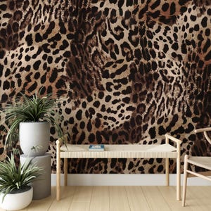 Carta da parati con stampa leopardata, carta da parati safari, decorazione da parete con accenti esotici, carta da parati con motivo a pelle di animale, arte della natura selvaggia rimovibile staccabile e attaccabile