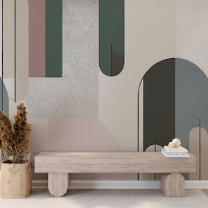 Carta da parati geometrica alla moda, murale con archi in stile boho, murale geometrico contemporaneo, carta da parati astratta staccabile e attaccabile