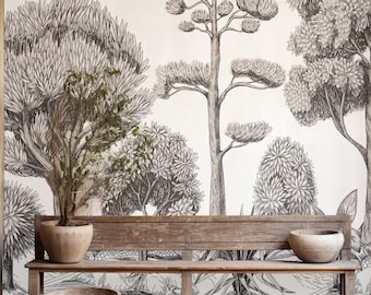 Scene tree wallpaper, forest wallpaper, forest landscape wall mural, removable mural, Forest View Wallpaper