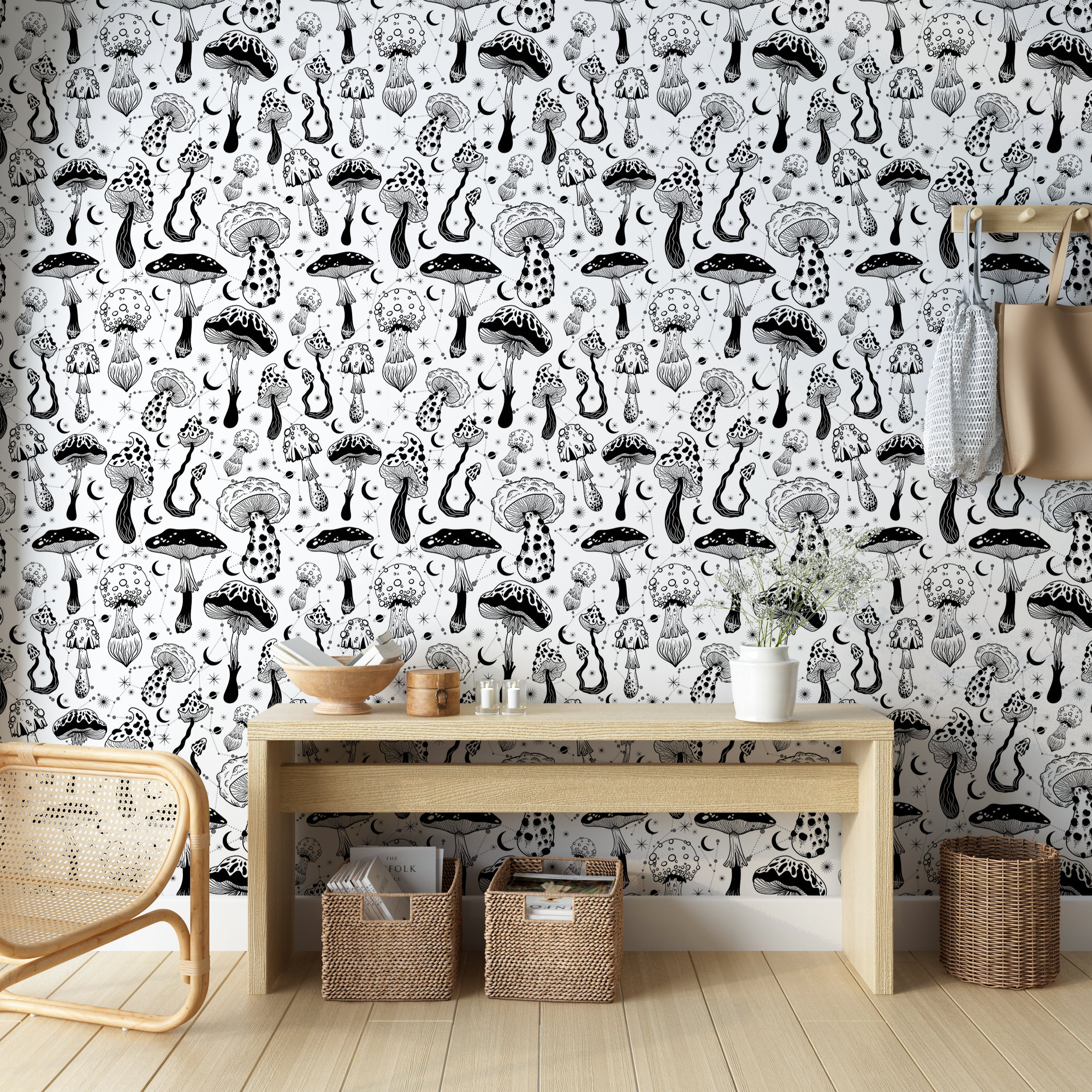 Vintage Mushrooms Wallpaper, Mushrooms and Herbs Botanical Wallpaper ...