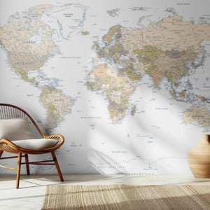 Detaillierte Weltkarte Wallpaper, Politische Weltkarte Wandkunst, Staaten der Vereinigten Staaten Weltkarte Wandtattoo, Weltkarte Aufkleber