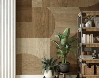 Wooden Shapes Wallpaper, Abstract Wood Geometric, Modular Dark Wood Wall Panels, Accent Wall Panel, Decorative Wall Panels Easy Installation